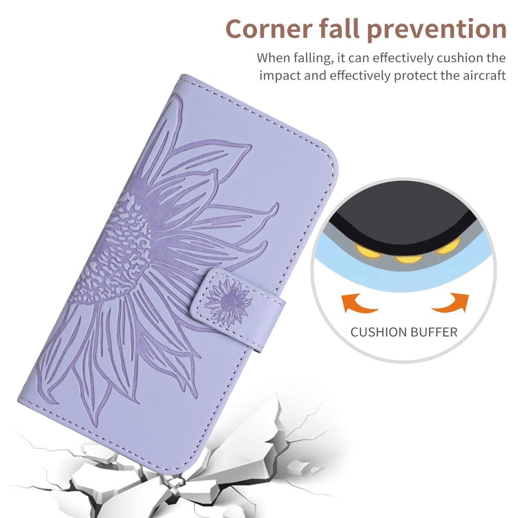 For Motorola Moto G Power 5G 2024 HT04 Skin Feel Sun Flower Embossed Flip Leather Phone Case with Lanyard(Purple) - Motorola Cases by buy2fix | Online Shopping UK | buy2fix