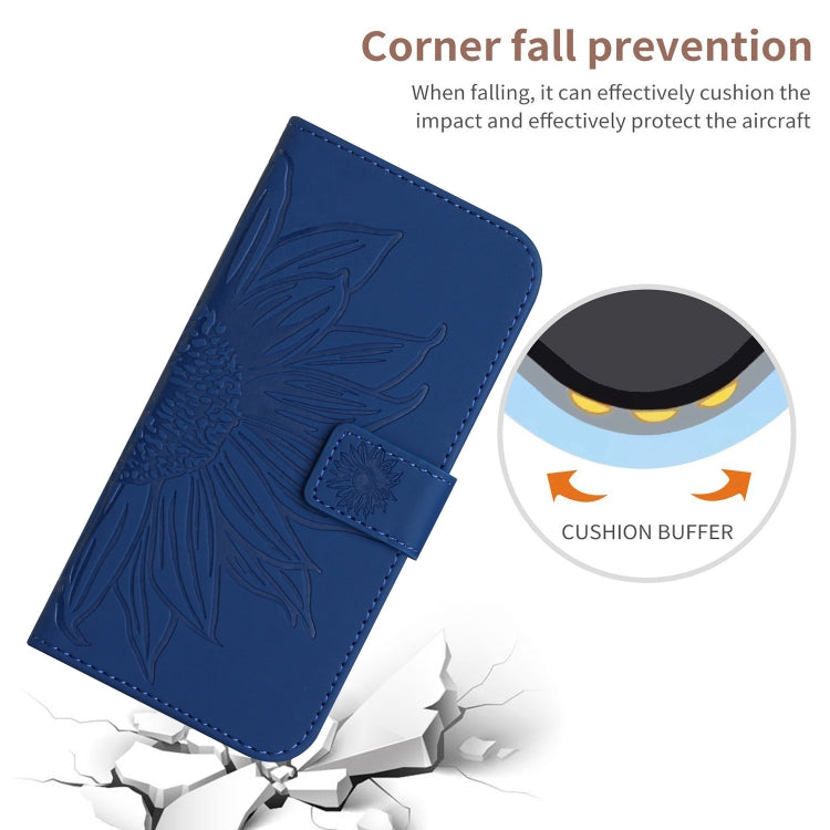 For Motorola Moto G Play 5G 2024 HT04 Skin Feel Sun Flower Embossed Flip Leather Phone Case with Lanyard(Dark Blue) - Motorola Cases by buy2fix | Online Shopping UK | buy2fix