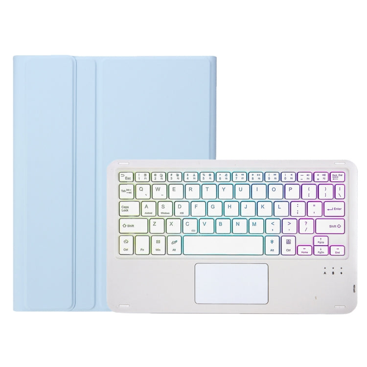 For Samsung Galaxy Tab S9 FE Candy Color Touch Backlight Bluetooth Keyboard Leather Tablet Case with Pen Holder(Ice Blue) - Samsung Keyboard by buy2fix | Online Shopping UK | buy2fix