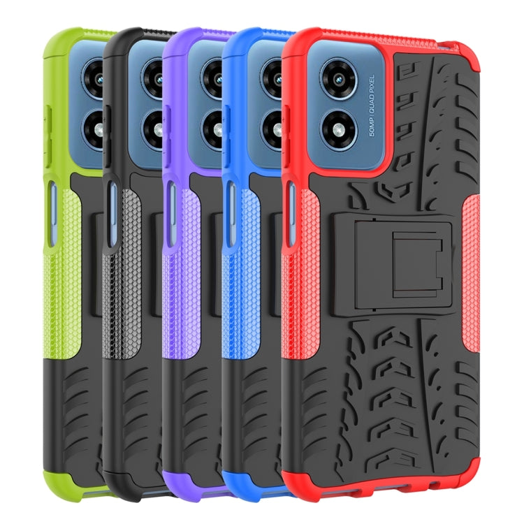 For Motorola Moto G Play 4G 2024 Tire Texture TPU + PC Phone Case with Holder(Green) - Motorola Cases by buy2fix | Online Shopping UK | buy2fix