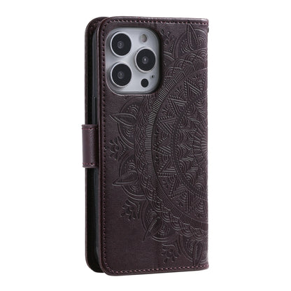 For iPhone 16 Pro Max Totem Flower Embossed Leather Phone Case(Brown) - iPhone 16 Pro Max Cases by buy2fix | Online Shopping UK | buy2fix