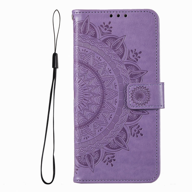 For iPhone 16 Pro Max Totem Flower Embossed Leather Phone Case(Purple) - iPhone 16 Pro Max Cases by buy2fix | Online Shopping UK | buy2fix