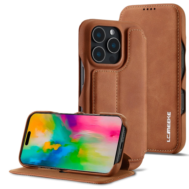 For iPhone 16 Pro LC.IMEEKE Hon Ancient Series Flip Leather Phone Case(Brown) - iPhone 16 Pro Cases by LC.IMEEKE | Online Shopping UK | buy2fix