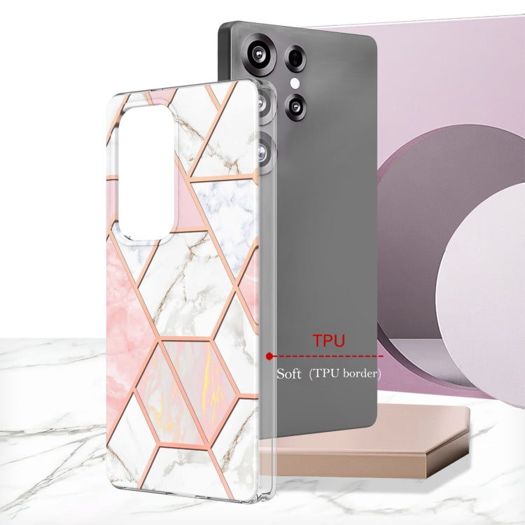 For Samsung Galaxy S25 Ultra 5G Electroplating Splicing Marble TPU Phone Case(Pink White) - Galaxy S25 Ultra 5G Cases by buy2fix | Online Shopping UK | buy2fix