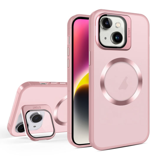 For iPhone 15 Skin Feel CD Texture MagSafe Lens Holder Phone Case(Pink) - iPhone 15 Cases by buy2fix | Online Shopping UK | buy2fix