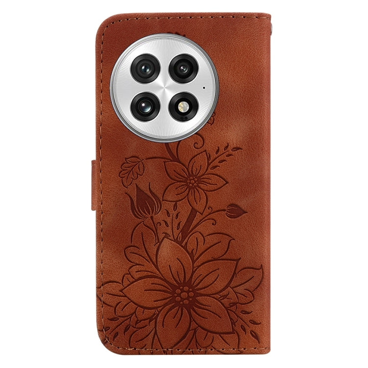 For OnePlus 13 Lily Embossed Leather Phone Case(Brown) - OnePlus Cases by buy2fix | Online Shopping UK | buy2fix