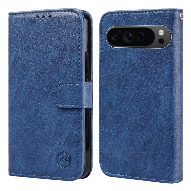 For Google Pixel 9 Skin Feeling Oil Leather Texture PU + TPU Phone Case(Dark Blue) - Google Cases by buy2fix | Online Shopping UK | buy2fix