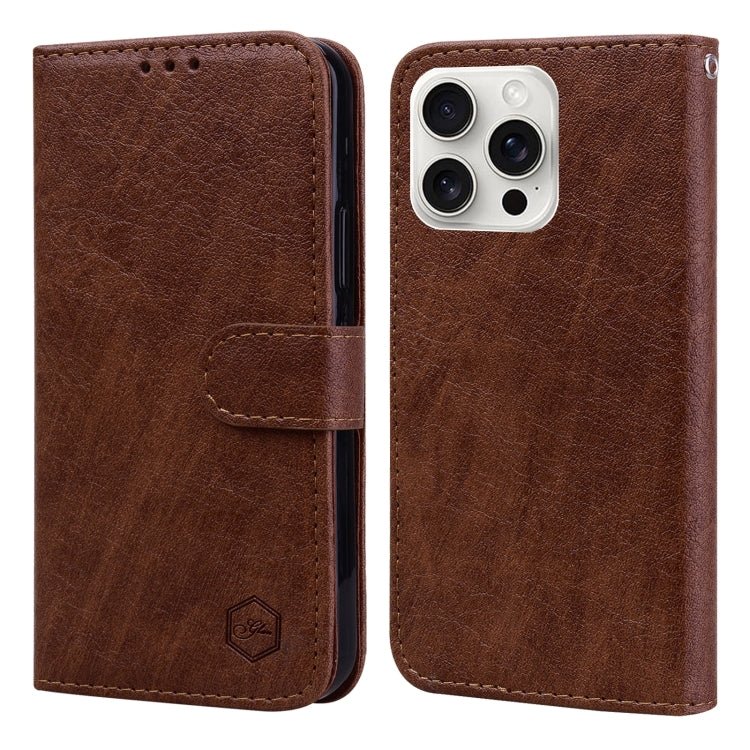 For iPhone 16 Pro Max Skin Feeling Oil Leather Texture PU + TPU Phone Case(Brown) - iPhone 16 Pro Max Cases by buy2fix | Online Shopping UK | buy2fix