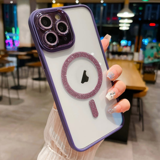 For iPhone 11 Pro Max MagSafe Gradient Color Glitter TPU + Acrylic Phone Case with Lens Film(Purple) - iPhone 11 Pro Max Cases by buy2fix | Online Shopping UK | buy2fix