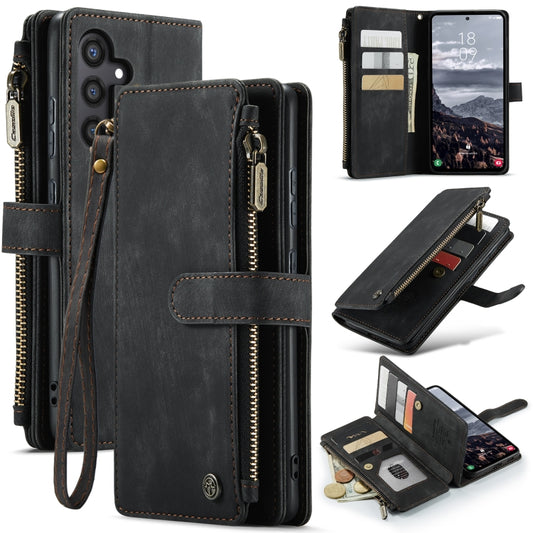 For Samsung Galaxy S24+ 5G CaseMe C30 Card Slots Zipper Wallet Leather Phone Case(Black) - Galaxy S24+ 5G Cases by CaseMe | Online Shopping UK | buy2fix