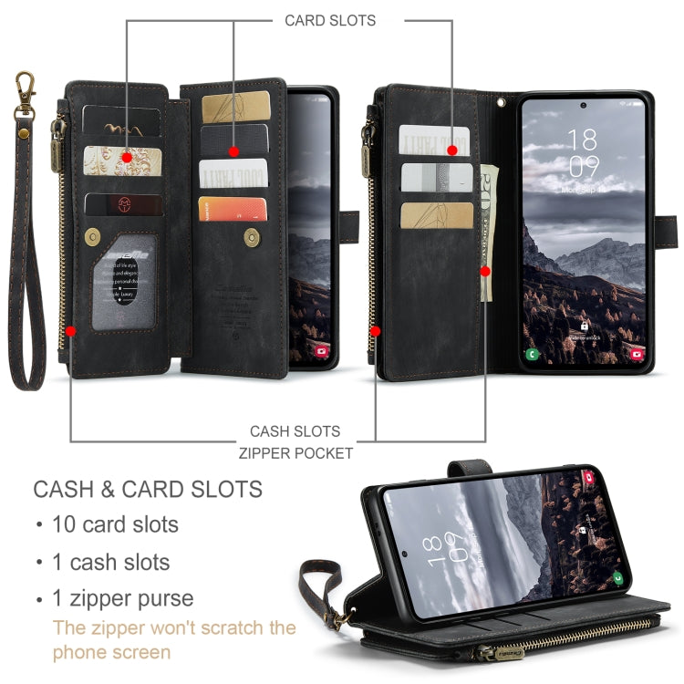 For Samsung Galaxy S24+ 5G CaseMe C30 Card Slots Zipper Wallet Leather Phone Case(Black) - Galaxy S24+ 5G Cases by CaseMe | Online Shopping UK | buy2fix