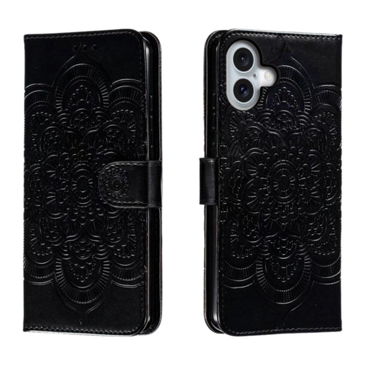 For iPhone 16 Plus Mandala Embossing Pattern Horizontal Flip Leather Phone Case(Black) - iPhone 16 Plus Cases by buy2fix | Online Shopping UK | buy2fix