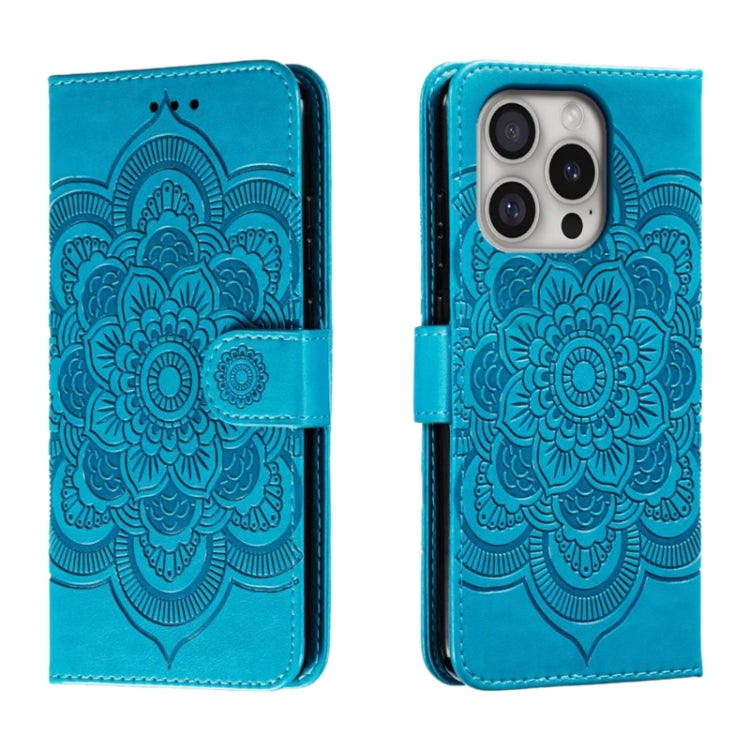 For iPhone 16 Pro Mandala Embossing Pattern Horizontal Flip Leather Phone Case(Blue) - iPhone 16 Pro Cases by buy2fix | Online Shopping UK | buy2fix