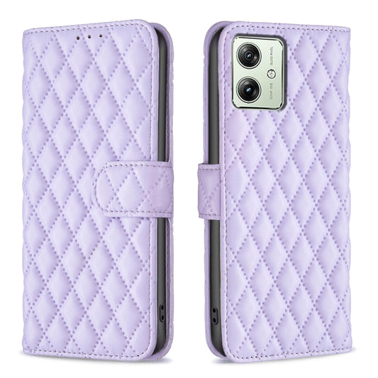 For Motorola Moto G54 5G EU Edition Diamond Lattice Wallet Flip Leather Phone Case(Purple) - Motorola Cases by buy2fix | Online Shopping UK | buy2fix