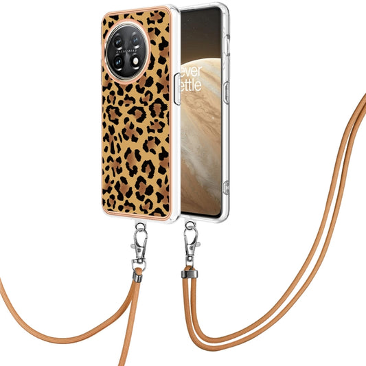 For OnePlus 11 Electroplating Dual-side IMD Phone Case with Lanyard(Leopard Print) - OnePlus Cases by buy2fix | Online Shopping UK | buy2fix