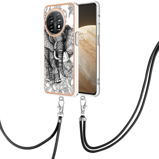 For OnePlus 11 Electroplating Dual-side IMD Phone Case with Lanyard(Totem Elephant) - OnePlus Cases by buy2fix | Online Shopping UK | buy2fix