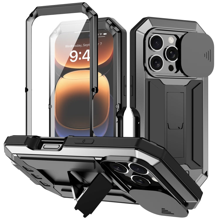 For iPhone 16 Pro Max R-JUST Sliding Camera IP54 Life Waterproof Holder Phone Case(Black) - iPhone 16 Pro Max Cases by R-JUST | Online Shopping UK | buy2fix