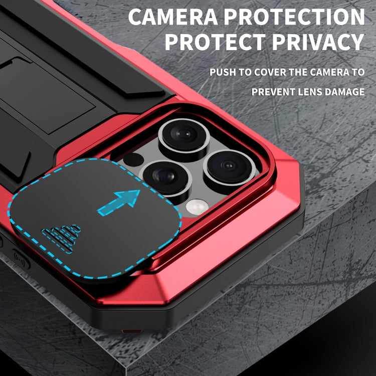 For iPhone 16 Pro Max R-JUST Sliding Camera IP54 Life Waterproof Holder Phone Case(Red) - iPhone 16 Pro Max Cases by R-JUST | Online Shopping UK | buy2fix