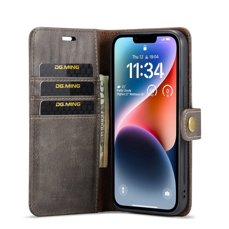 For iPhone 15 Plus DG.MING Crazy Horse Texture Detachable Magnetic Leather Phone Case(Grey) - iPhone 15 Plus Cases by DG.MING | Online Shopping UK | buy2fix