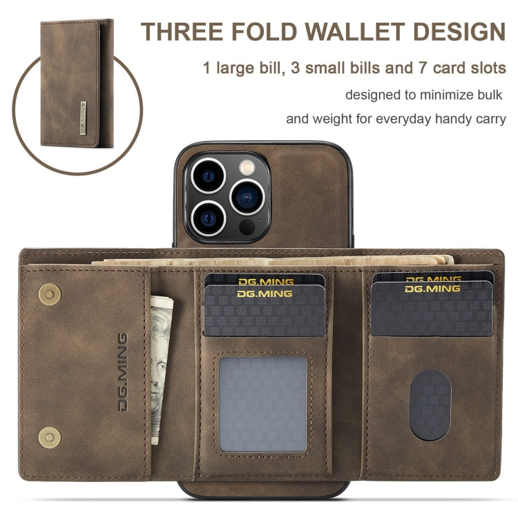 For iPhone 15 Pro DG.MING M1 Series 3-Fold Multi Card Wallet Leather Phone Case(Coffee) - iPhone 15 Pro Cases by DG.MING | Online Shopping UK | buy2fix