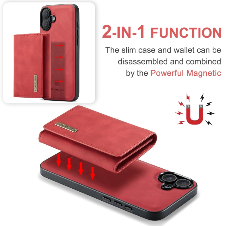 For iPhone 16 DG.MING M1 Series 3-Fold Multi Card Wallet Leather Phone Case(Red) - iPhone 16 Cases by DG.MING | Online Shopping UK | buy2fix