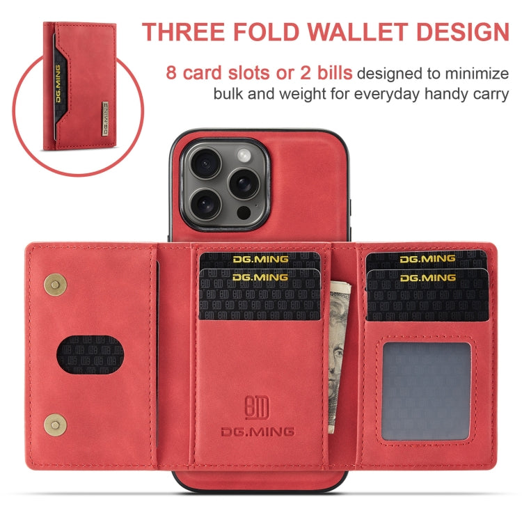 For iPhone 16 Pro DG.MING M2 Series 3-Fold Card Bag Wallet Leather Phone Case(Red) - iPhone 16 Pro Cases by DG.MING | Online Shopping UK | buy2fix