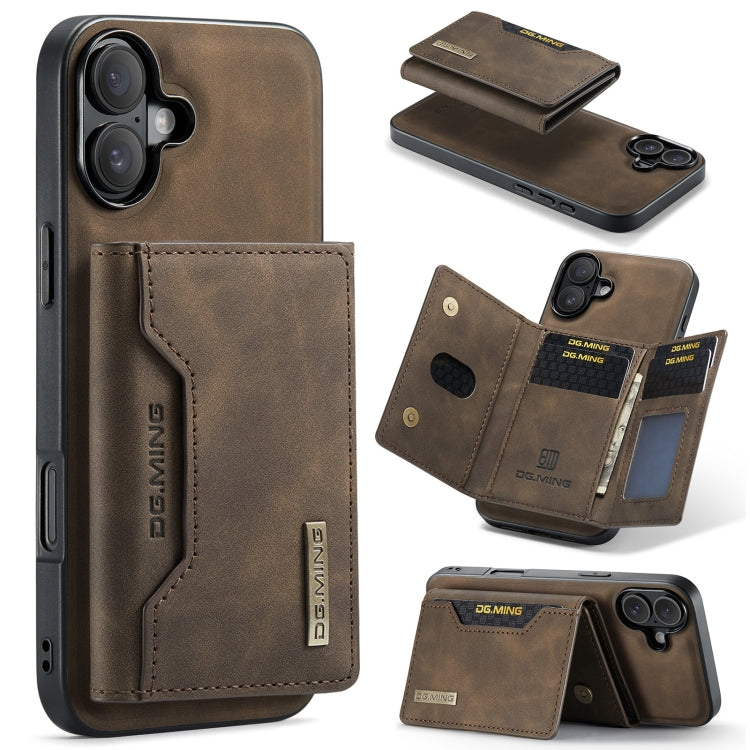 For iPhone 16 Plus DG.MING M2 Series 3-Fold Card Bag Wallet Leather Phone Case(Coffee) - iPhone 16 Plus Cases by DG.MING | Online Shopping UK | buy2fix