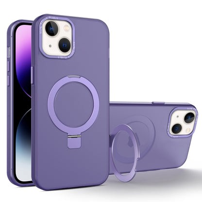 For iPhone 15 MagSafe Metal Holder Frosted Translucent Phone Case(Dark Purple) - iPhone 15 Cases by buy2fix | Online Shopping UK | buy2fix