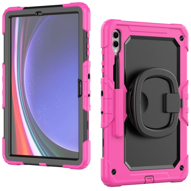 For Samsung Galaxy Tab S9+ D Type Silicone Hybrid PC Tablet Case with Handle Holder(Rose Red) - Galaxy Tab S9+ Cases by buy2fix | Online Shopping UK | buy2fix