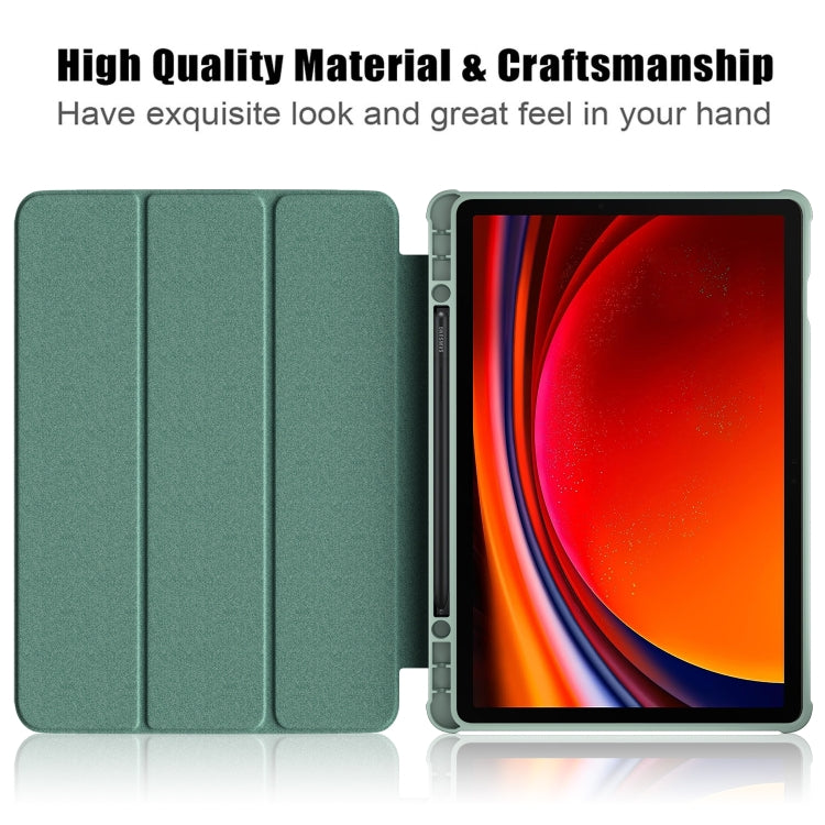 For Samsung Galaxy Tab S9 Acrylic 3-folding Smart Leather Tablet Case(Deep Green) - Galaxy Tab S9 Cases by buy2fix | Online Shopping UK | buy2fix