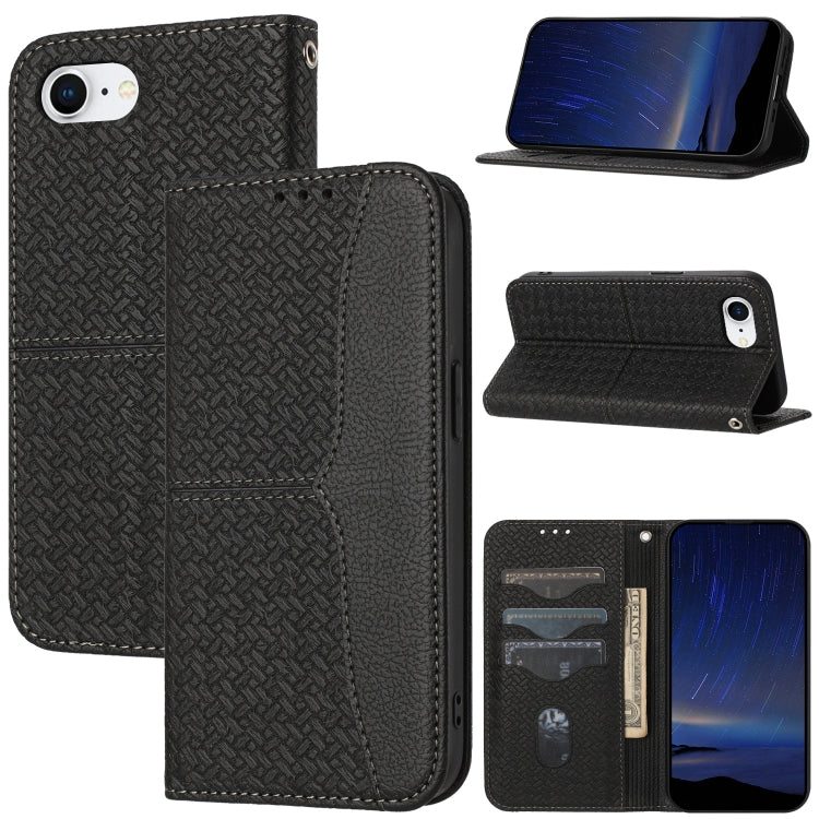 For iPhone SE 2024 Woven Texture Stitching Magnetic Leather Phone Case(Black) - More iPhone Cases by buy2fix | Online Shopping UK | buy2fix