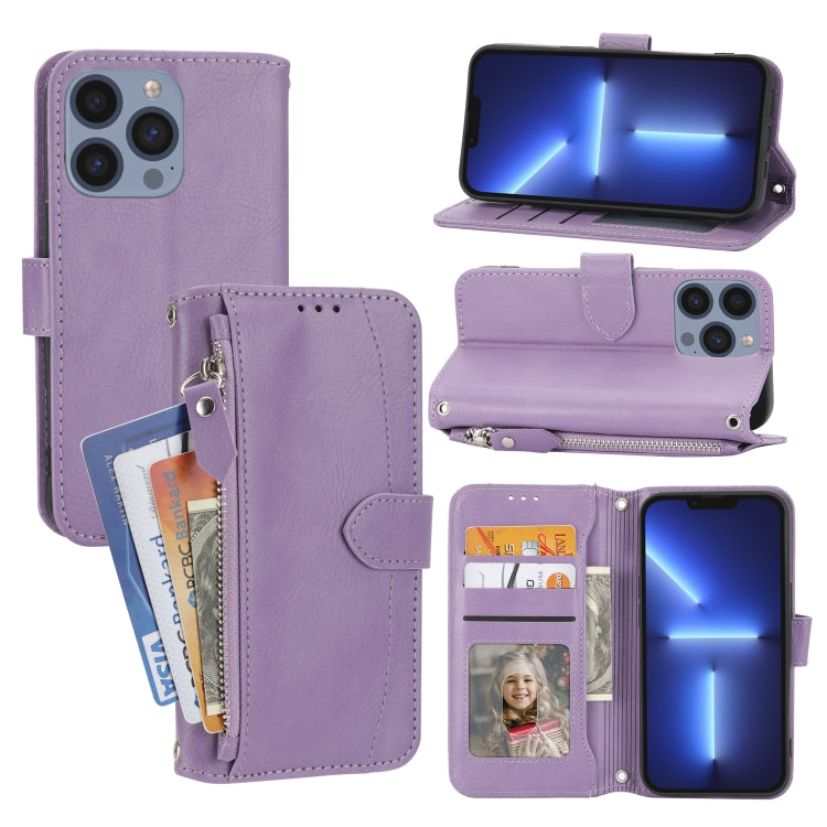 For iPhone 16 Pro Oil Skin Zipper Wallet Leather Phone Case(Purple) - iPhone 16 Pro Cases by buy2fix | Online Shopping UK | buy2fix