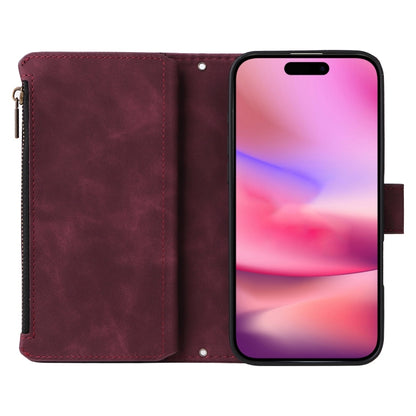 For iPhone 16 Plus Crossbody Multi-card Slot Wallet Zipper Leather Phone Case(Wine Red) - iPhone 16 Plus Cases by buy2fix | Online Shopping UK | buy2fix