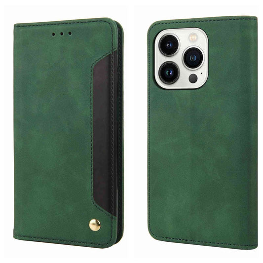 For iPhone 16 Pro Max Skin Feel Splicing Leather Phone Case(Green) - iPhone 16 Pro Max Cases by buy2fix | Online Shopping UK | buy2fix