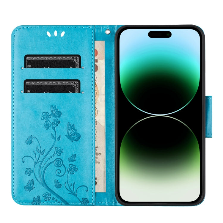 For iPhone 16 Pro Butterfly Flower Pattern Flip Leather Phone Case(Blue) - iPhone 16 Pro Cases by buy2fix | Online Shopping UK | buy2fix