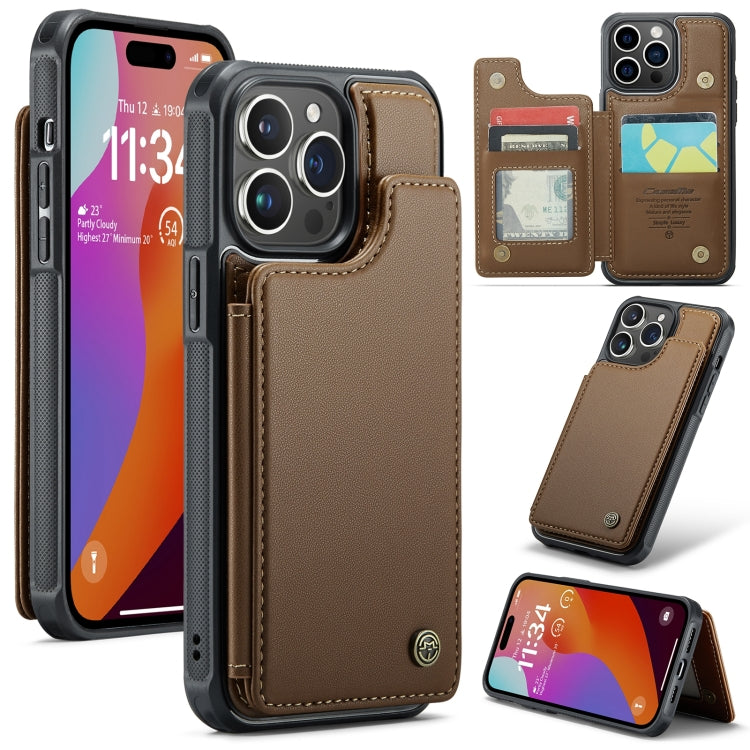 For iPhone 15 Pro CaseMe C22 Card Slots Holder RFID Anti-theft Phone Case(Brown) - iPhone 15 Pro Cases by CaseMe | Online Shopping UK | buy2fix