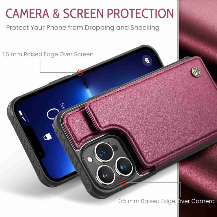 For iPhone 13 Pro CaseMe C22 Card Slots Holder RFID Anti-theft Phone Case(Wine Red) - iPhone 13 Pro Cases by CaseMe | Online Shopping UK | buy2fix