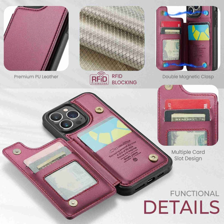 For iPhone 13 Pro CaseMe C22 Card Slots Holder RFID Anti-theft Phone Case(Wine Red) - iPhone 13 Pro Cases by CaseMe | Online Shopping UK | buy2fix