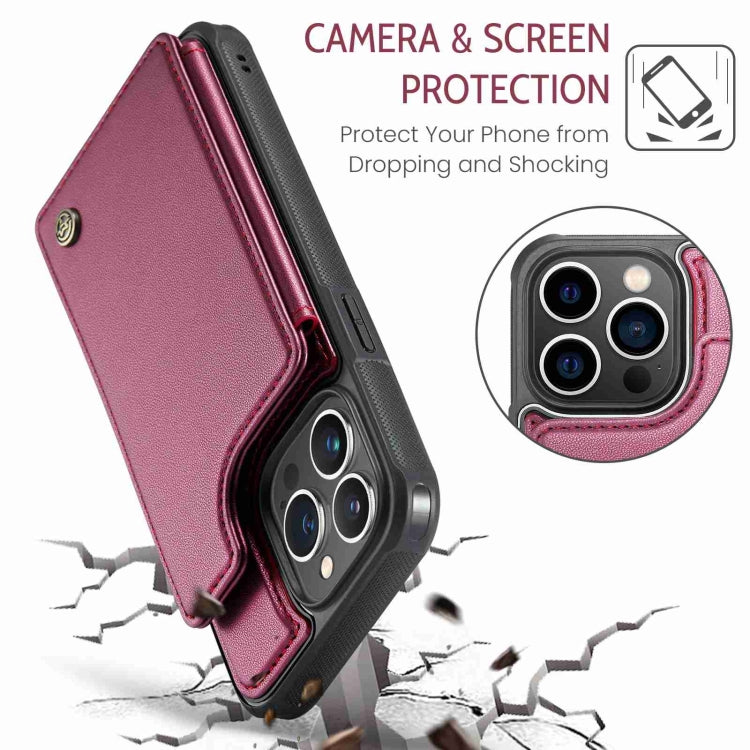 For iPhone 13 Pro CaseMe C22 Card Slots Holder RFID Anti-theft Phone Case(Wine Red) - iPhone 13 Pro Cases by CaseMe | Online Shopping UK | buy2fix