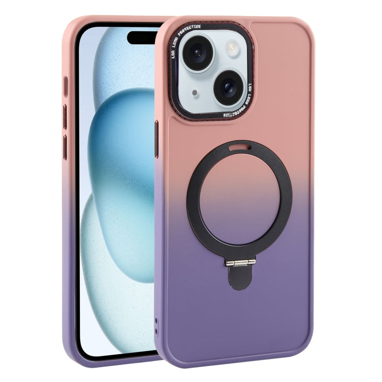 For iPhone 15 Gradient MagSafe Holder Liquid TPU Hybrid PC Phone Case(Pink Purple) - iPhone 15 Cases by buy2fix | Online Shopping UK | buy2fix