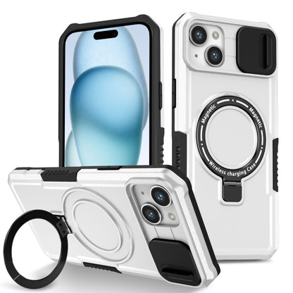 For iPhone 15 Plus Sliding Camshield Magsafe Holder TPU Hybrid PC Phone Case(Black White) - iPhone 15 Plus Cases by buy2fix | Online Shopping UK | buy2fix