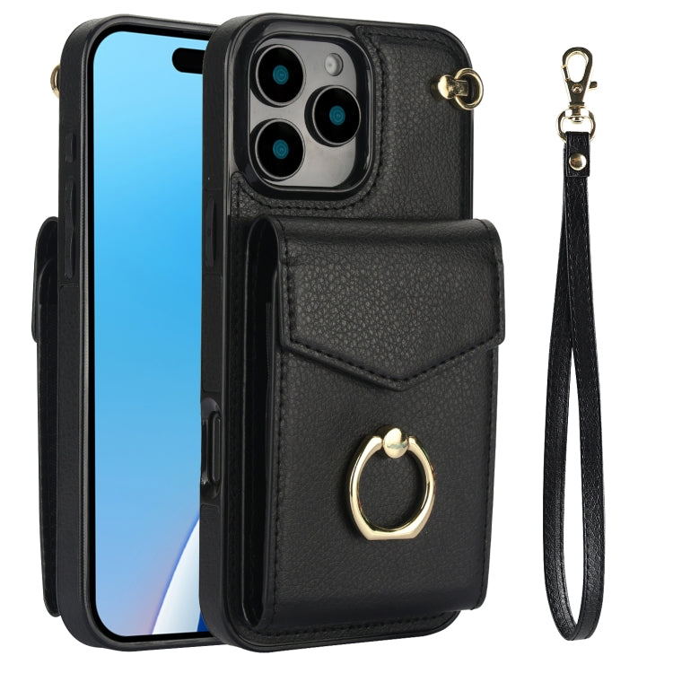 For iPhone 16 Pro Max Ring Holder RFID Card Slot Phone Case(Black) - iPhone 16 Pro Max Cases by buy2fix | Online Shopping UK | buy2fix