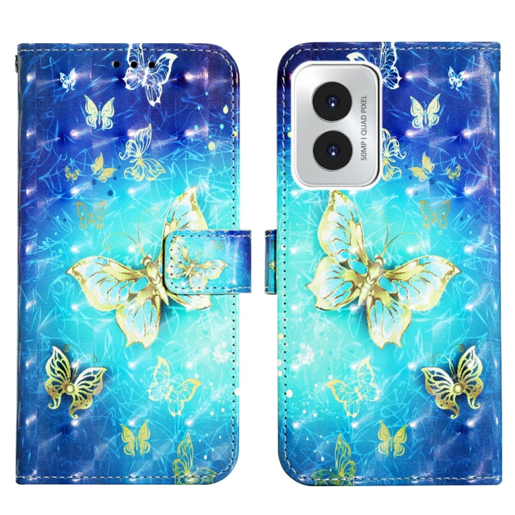 For Motorola Moto G Play 4G 2024 3D Painting Horizontal Flip Leather Phone Case(Golden Butterfly) - Motorola Cases by buy2fix | Online Shopping UK | buy2fix