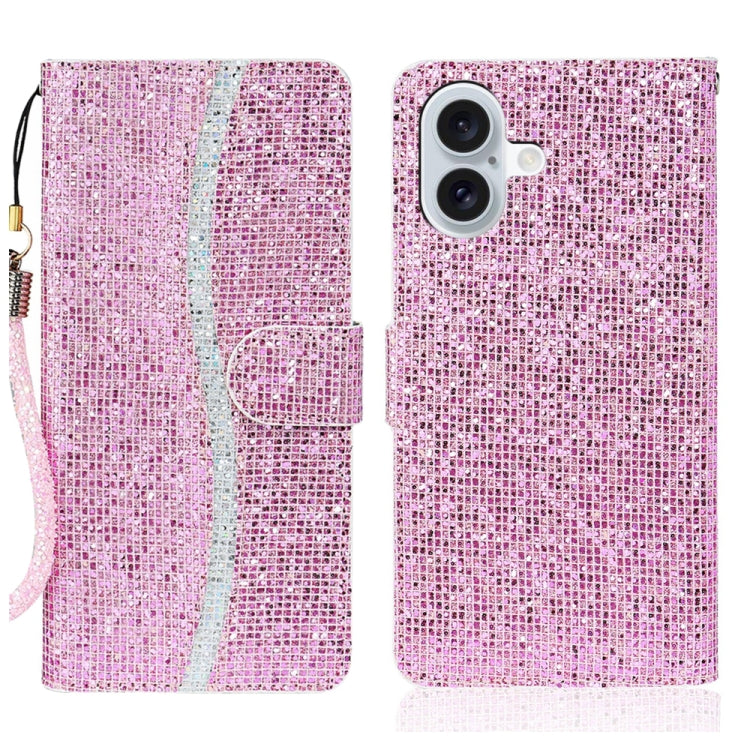 For iPhone 16 Glitter Powder Filp Leather Phone Case(Pink) - iPhone 16 Cases by buy2fix | Online Shopping UK | buy2fix