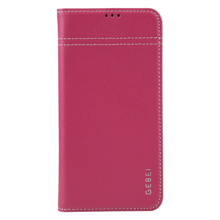 For iPhone 15 Pro Max GEBEI Top-grain Horizontal Flip Leather Phone Case(Rose Red) - iPhone 15 Pro Max Cases by GEBEI | Online Shopping UK | buy2fix