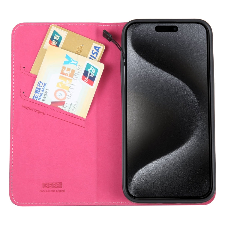 For iPhone 15 Pro Max GEBEI Top-grain Horizontal Flip Leather Phone Case(Rose Red) - iPhone 15 Pro Max Cases by GEBEI | Online Shopping UK | buy2fix