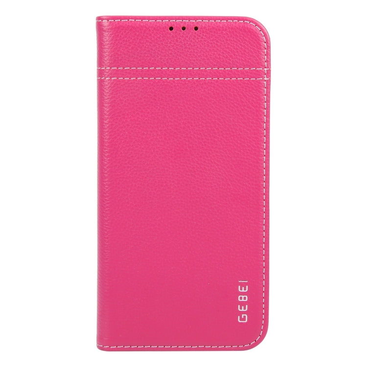 For iPhone 16 GEBEI Top-grain Horizontal Flip Leather Phone Case(Rose Red) - iPhone 16 Cases by GEBEI | Online Shopping UK | buy2fix