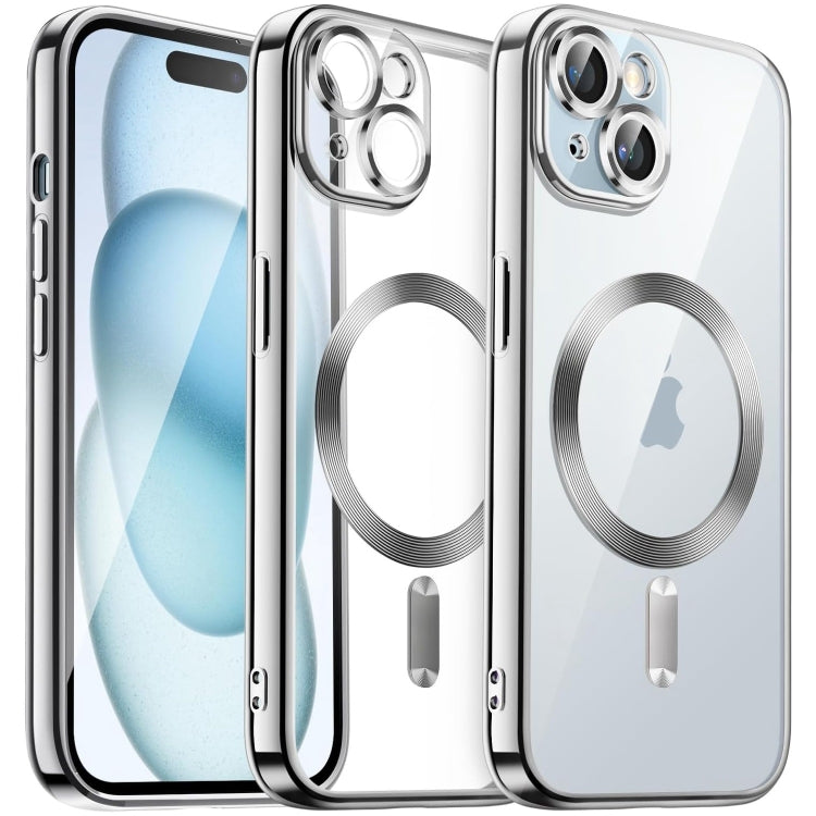 For iPhone 15 Plus Magsafe Magnetic Transparent Electroplated TPU Phone Case(Silver) - iPhone 15 Plus Cases by buy2fix | Online Shopping UK | buy2fix