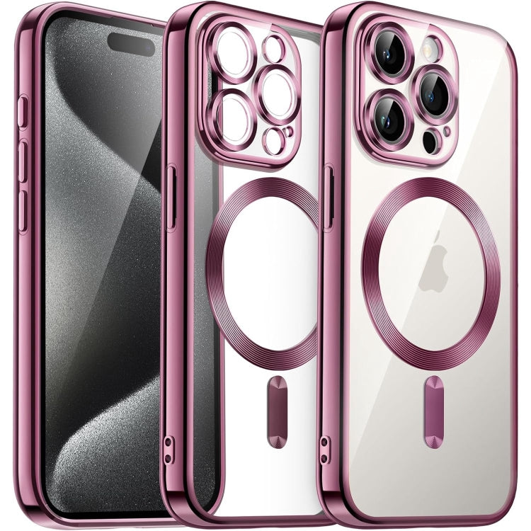 For iPhone 15 Pro Magsafe Magnetic Transparent Electroplated TPU Phone Case(Pink) - iPhone 15 Pro Cases by buy2fix | Online Shopping UK | buy2fix