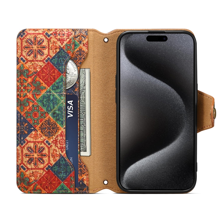 For iPhone 16 Plus Denior Flower Language Series Cork Fabric Oil Edge Leather Phone Case(Winter) - iPhone 16 Plus Cases by Denior | Online Shopping UK | buy2fix